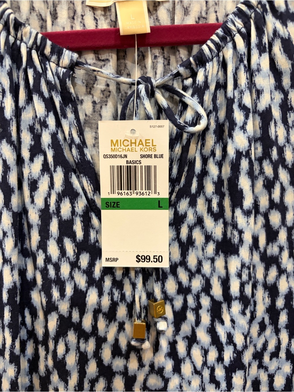 NWT New Michael Kors Blue/White Printed Sleeveless Top Large L - Picture 3 of 3